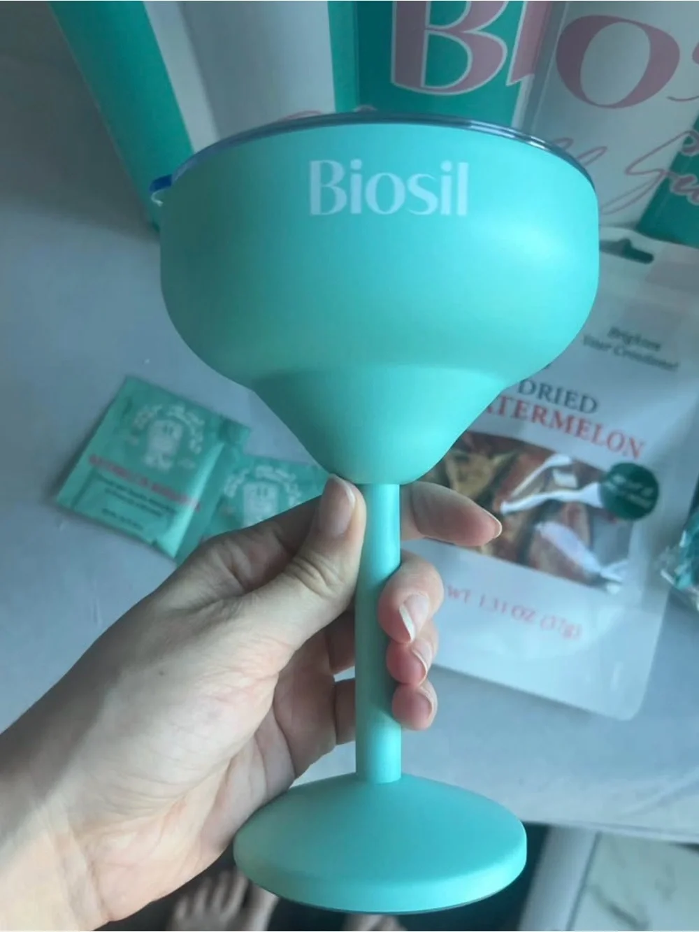 Biosilk Teal and White Striped Inflatable Cooler with Teal Lid